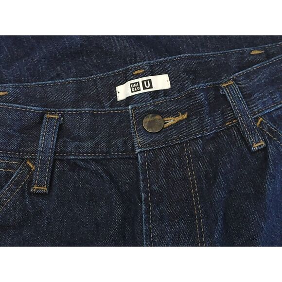 Uniqlo Men's Size 32inch Dark Wash Blue Denim Jeans 100% Cotton Pre-Owned - Picture 9 of 11